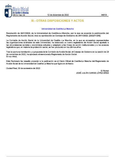 Reglamento de Acción Social de la Universidad de Castilla-La Mancha