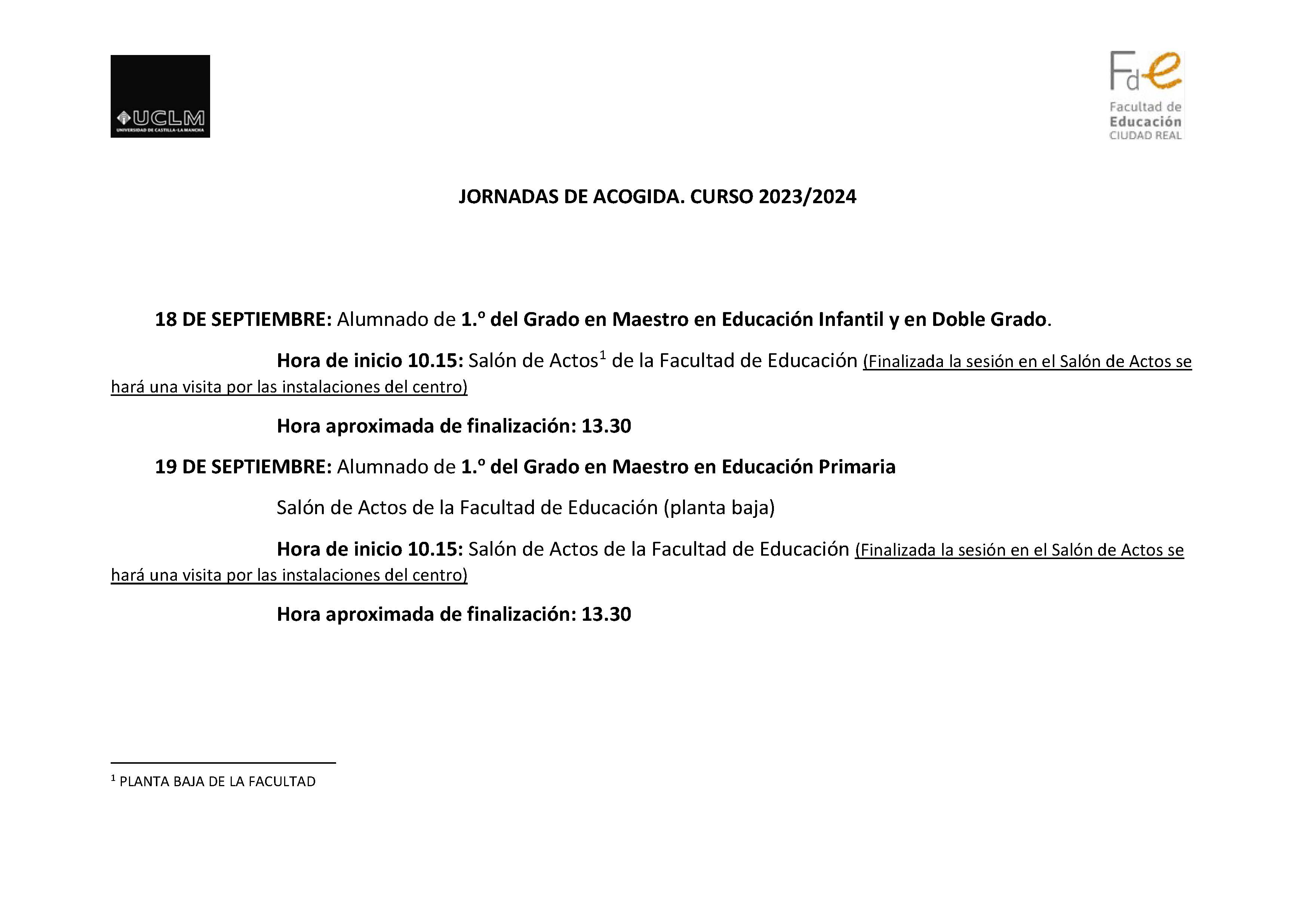 Fechas con los días de inicio de curso p